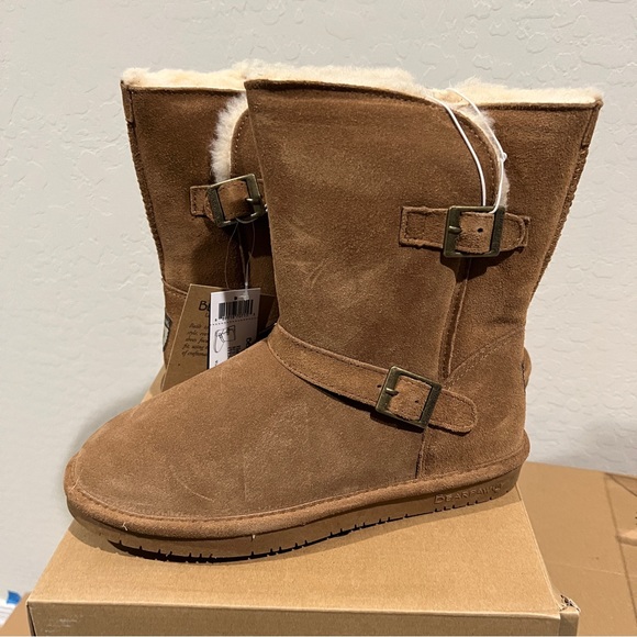 Bearpaw Elaina Tan buckle Suede Boots - Picture 1 of 8